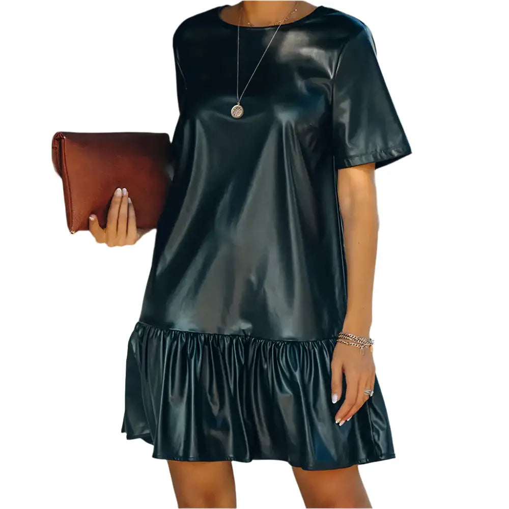 Women’s Short Sleeve Leather Ruffle Dress Riders Republic UK