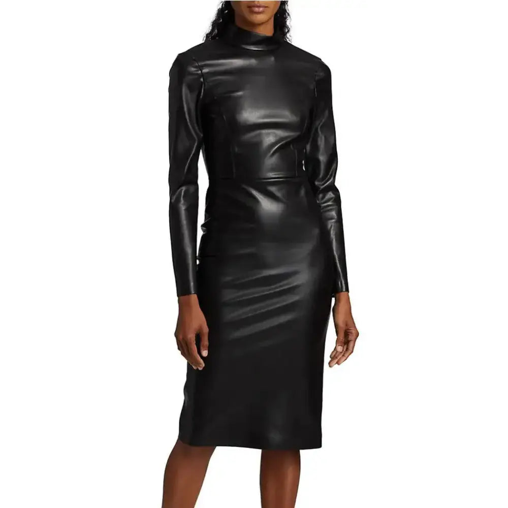 Women’s Solid Black Classy Fall Leather Dress Riders Republic UK