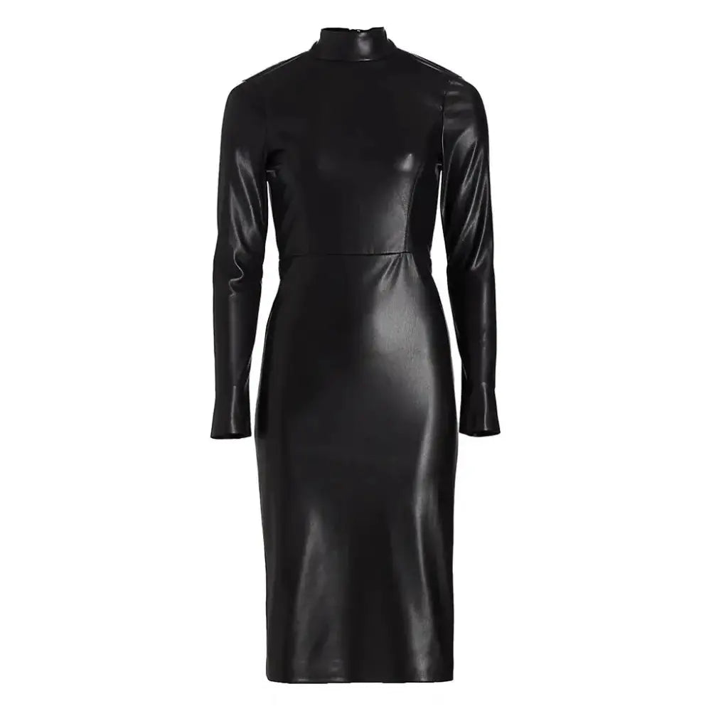 Women’s Solid Black Classy Fall Leather Dress Riders Republic UK