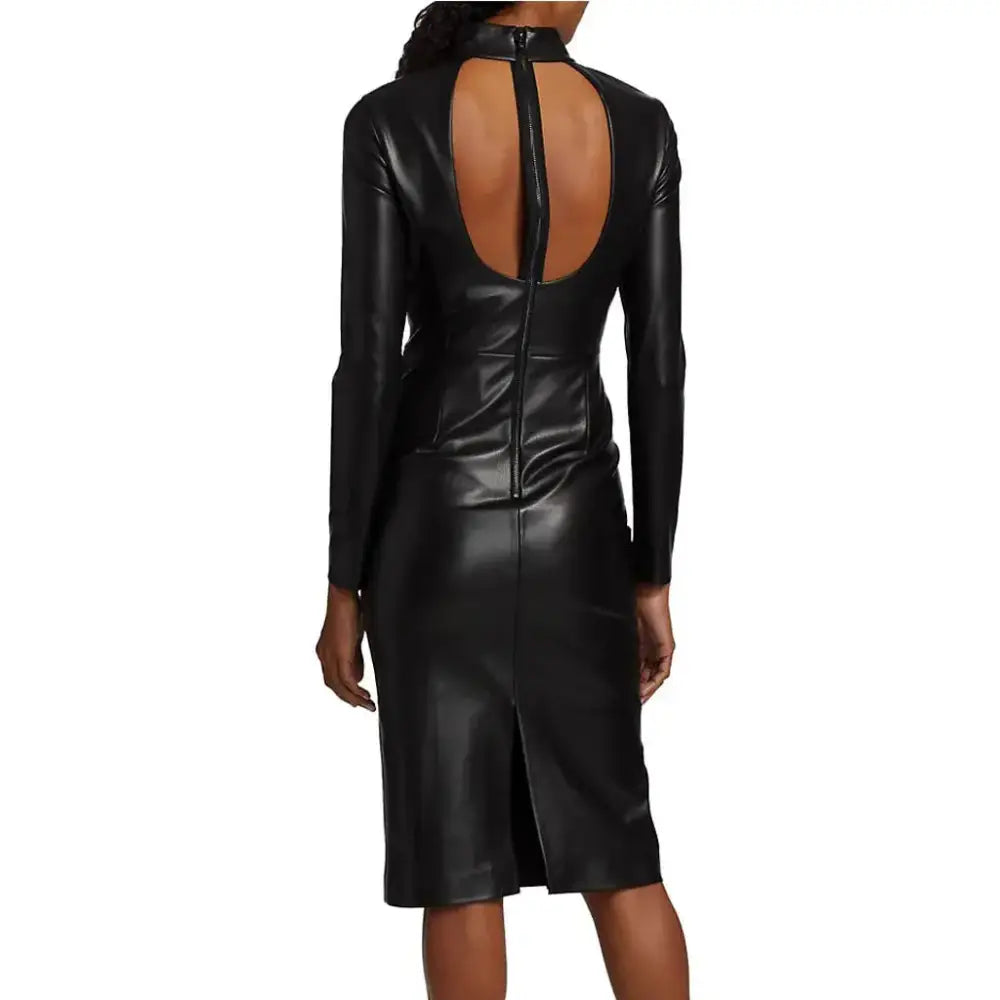 Women’s Solid Black Classy Fall Leather Dress Riders Republic UK