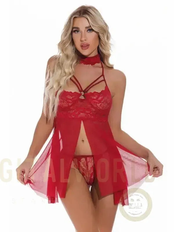 Temptation Lace Mesh Babydoll Lingerie Set Fashionfitz