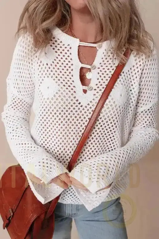 White Open Knit Sweater Fashionfitz