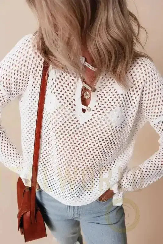White Open Knit Sweater Fashionfitz