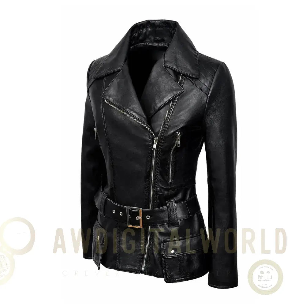 Women’s Feminine Retro Vintage Biker Leather Jacket Riders Republic UK