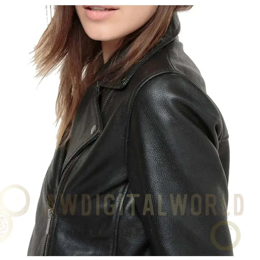 Women's Black Lambskin Leather Biker Jacket Riders Republic UK