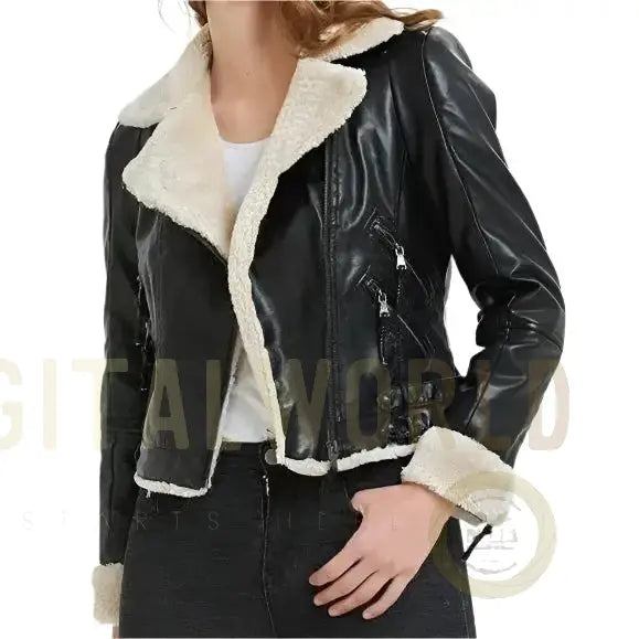 Women's Black B3 Shearling Bomber Jacket Riders Republic UK