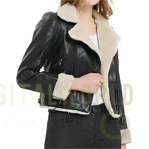 Women's Black B3 Shearling Bomber Jacket Riders Republic UK