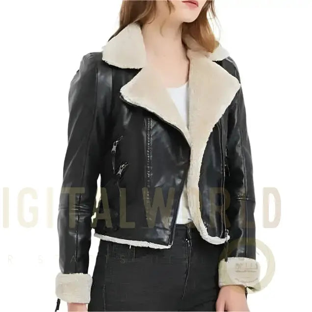 Women's Black B3 Shearling Bomber Jacket Riders Republic UK