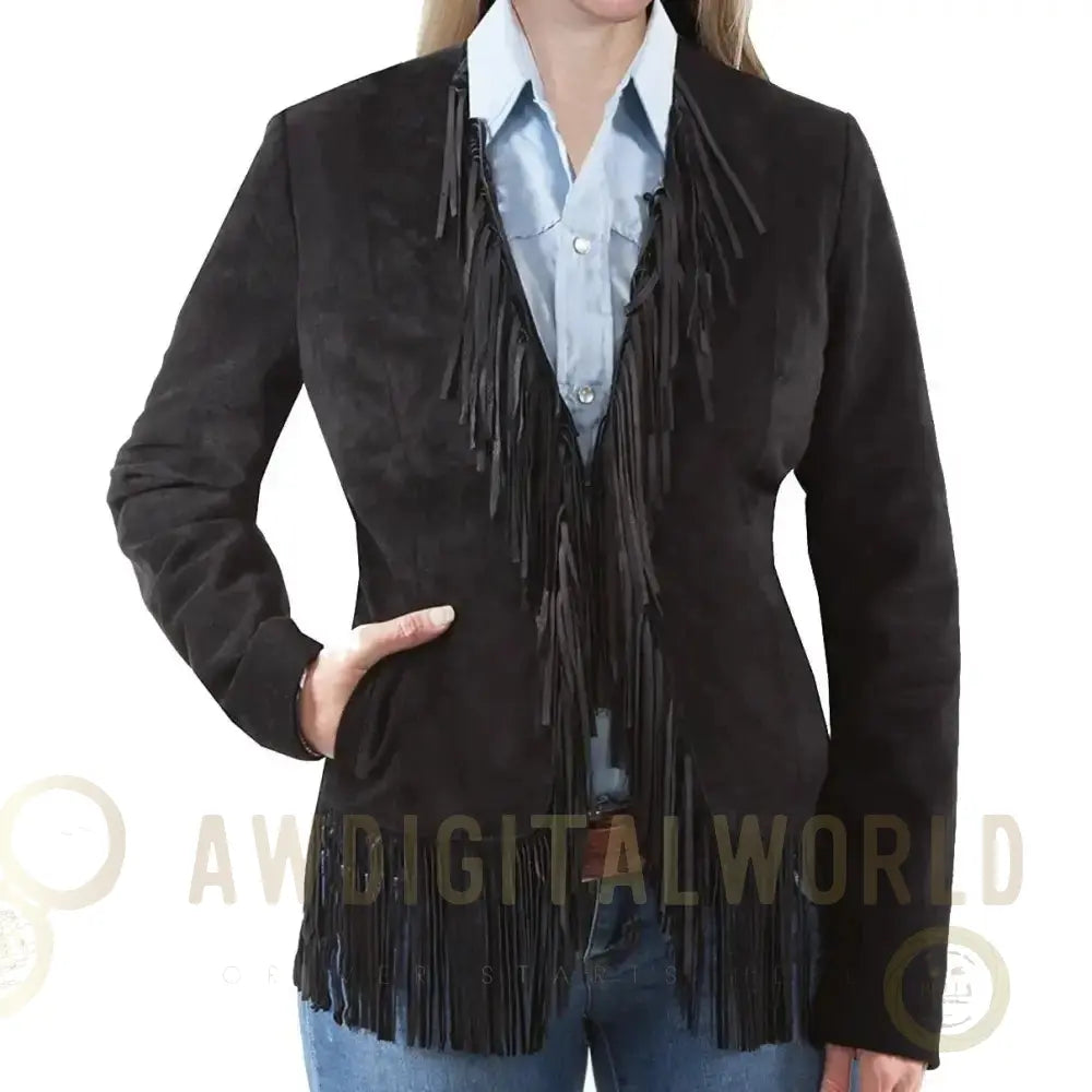 Women’s Black Suede Fringe Jacket Riders Republic UK