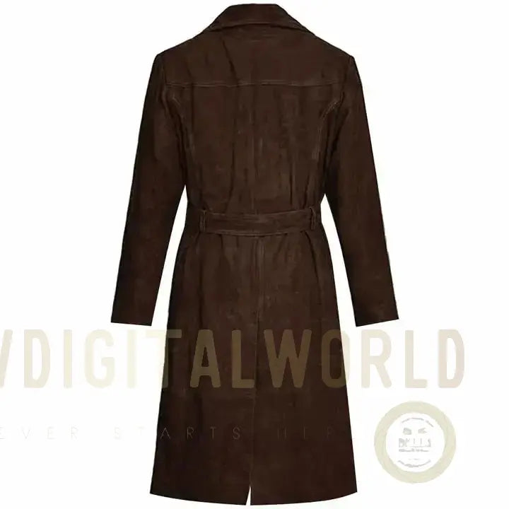 Women’s Dark Brown RAF Aviator Suede Leather Trench Coat Riders Republic UK