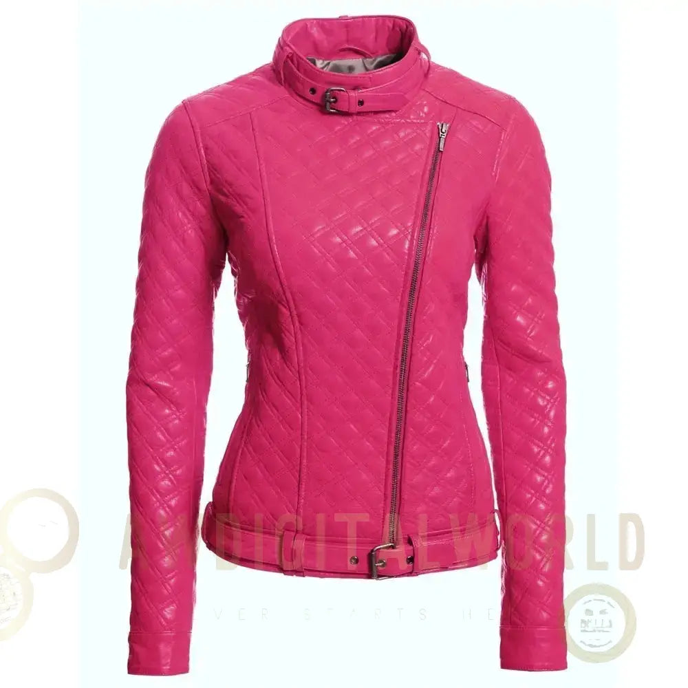 Women's Shocking Pink Biker Leather Jacket Riders Republic UK