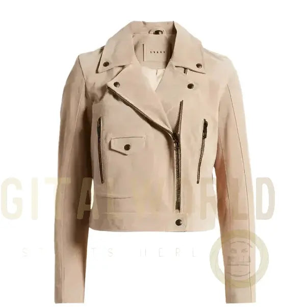 Women’s Tan Beige Suede Leather Biker Jacket Riders Republic UK