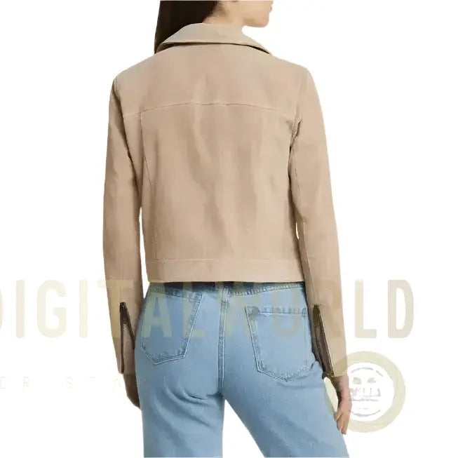 Women’s Tan Beige Suede Leather Biker Jacket Riders Republic UK