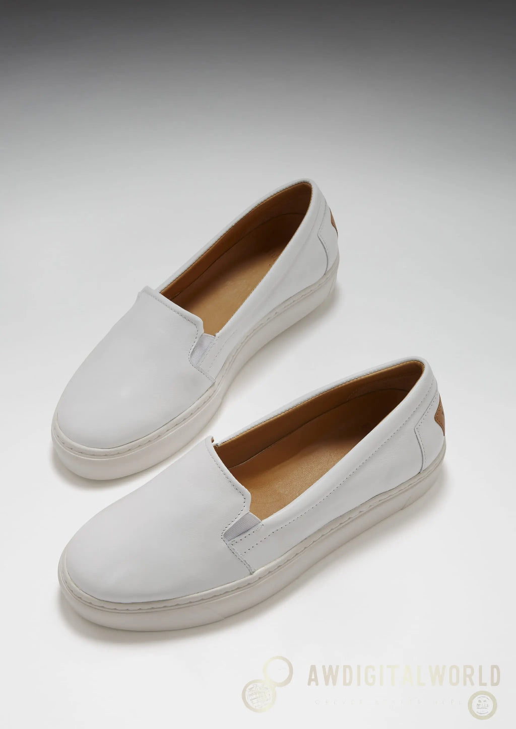 Women's Slip-On Sneakers, white leather Hugs & Co.