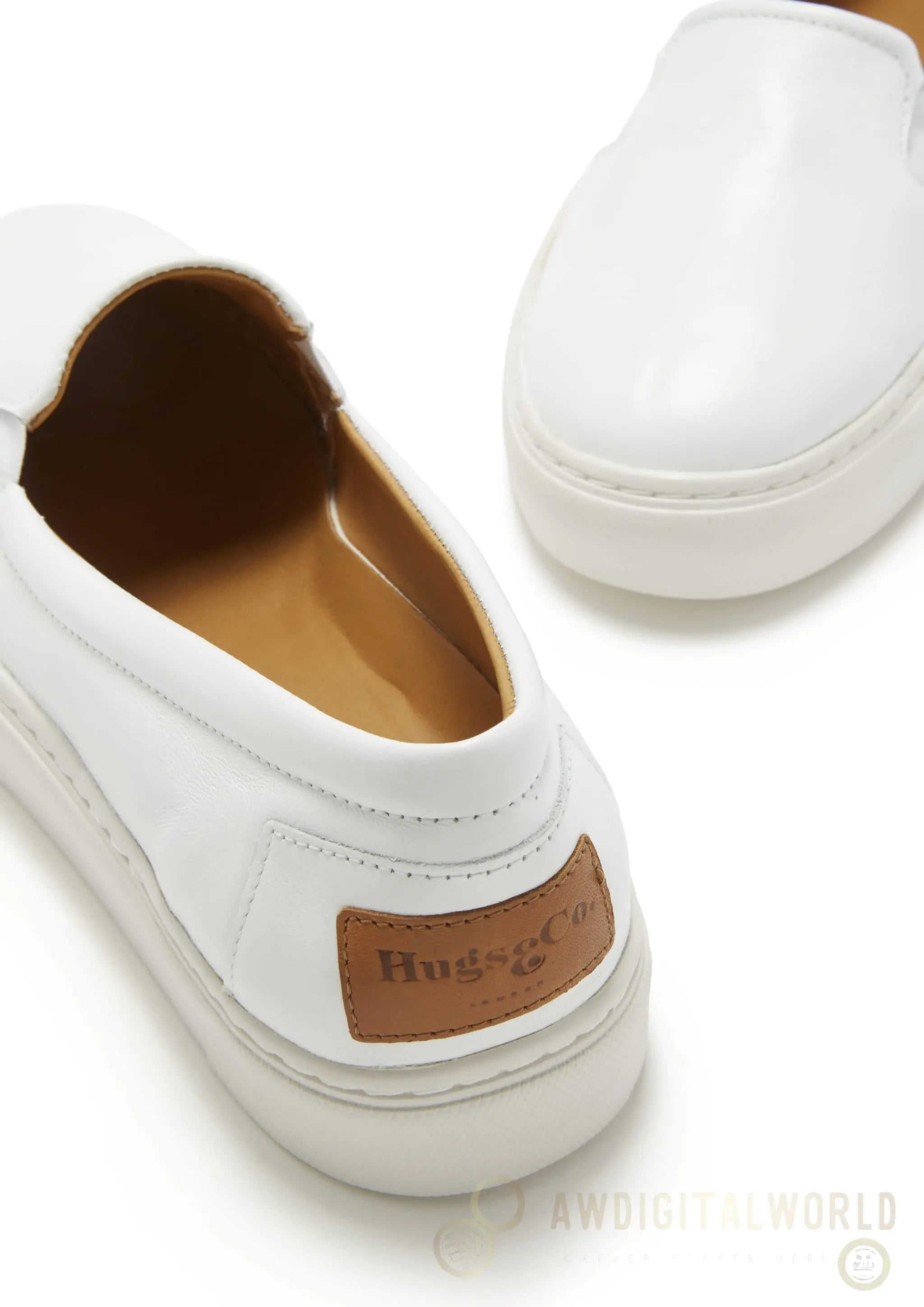 Women's Slip-On Sneakers, white leather Hugs & Co.