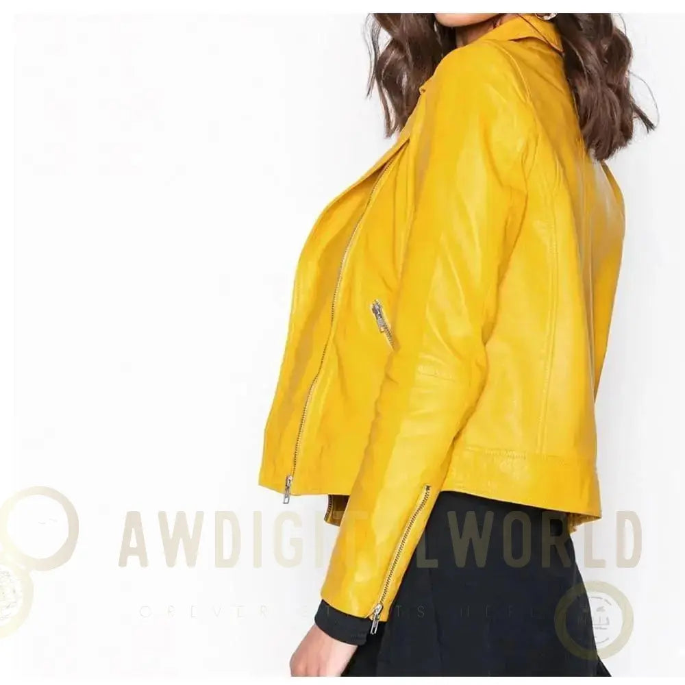 Women’s Yellow Retro Leather Biker Jacket Riders Republic UK